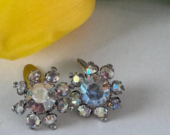 Gemelli vintage, strass in vetro AB, tono argento, vintage, gemelli unisex, regalo