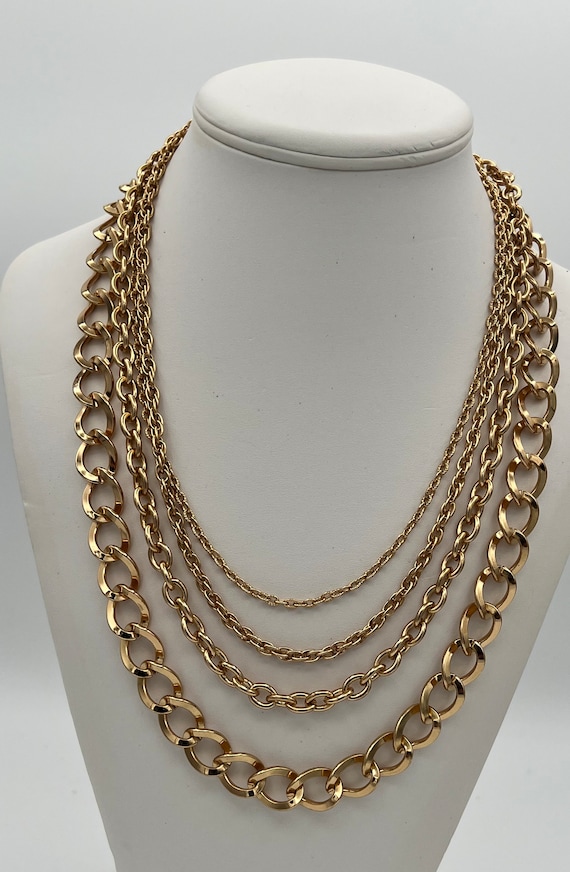 Gold tone necklace with multiple chains , vintage,