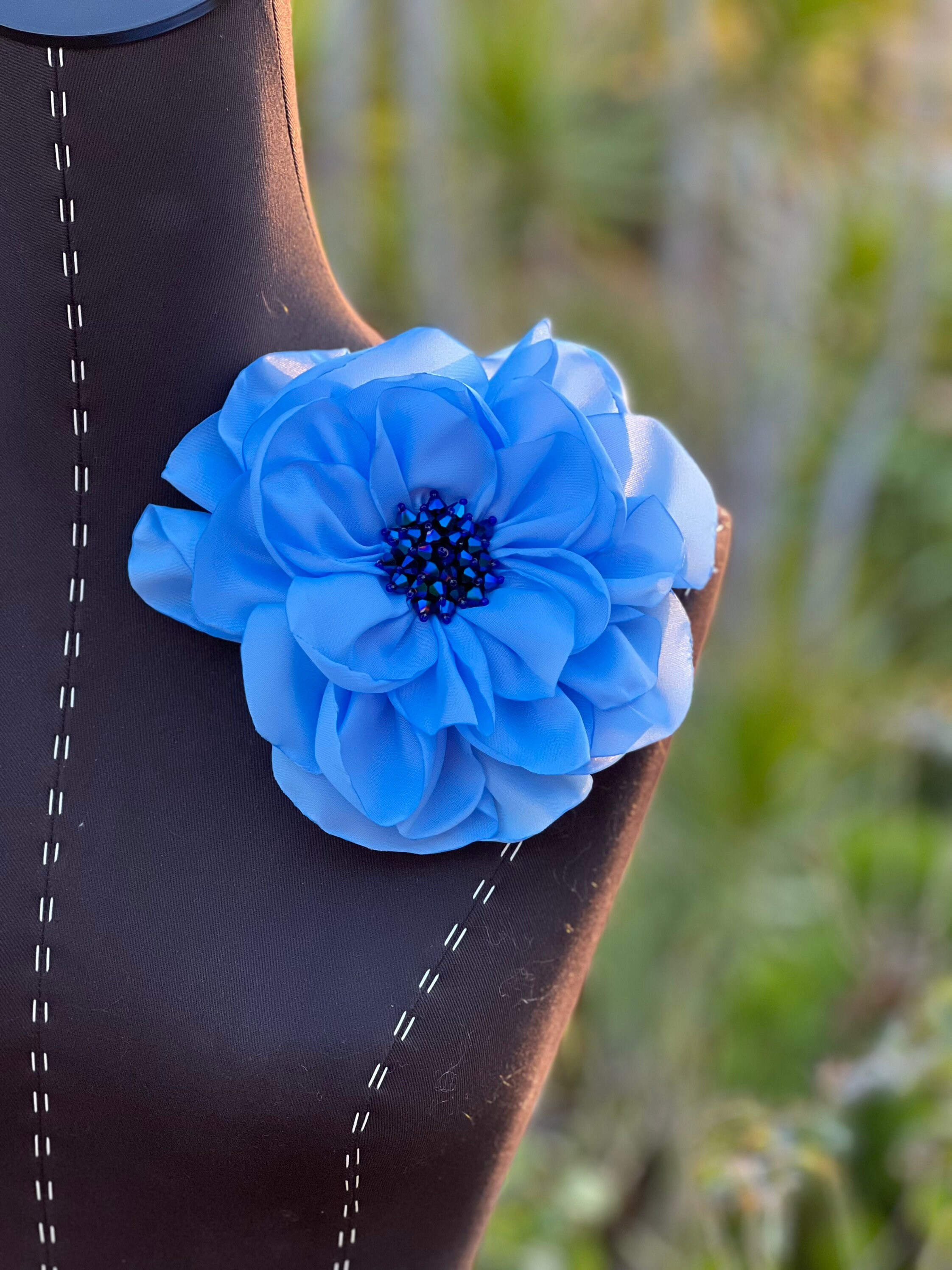 Pin Fabric /light Blue, Baby Blue/ Large Flower Brooch/ Handmade