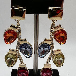 Sugarfix earrings, gold tone metal clear crystals& multicolor cabochons, dangling earrings, gift for her (0323)