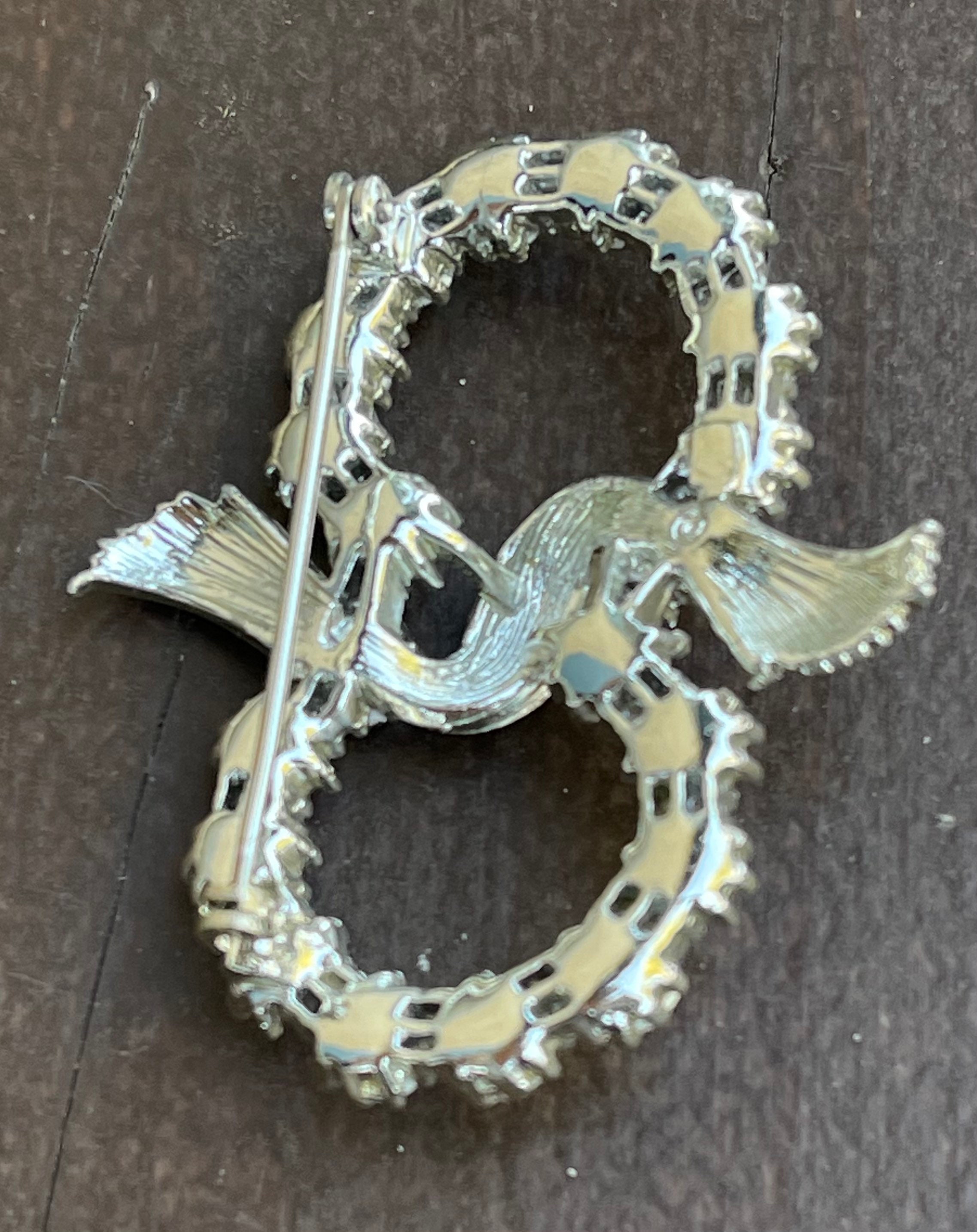 Broche Vintage CORO – Métal Argenté Et Strass – Années 50-60 – Occasion