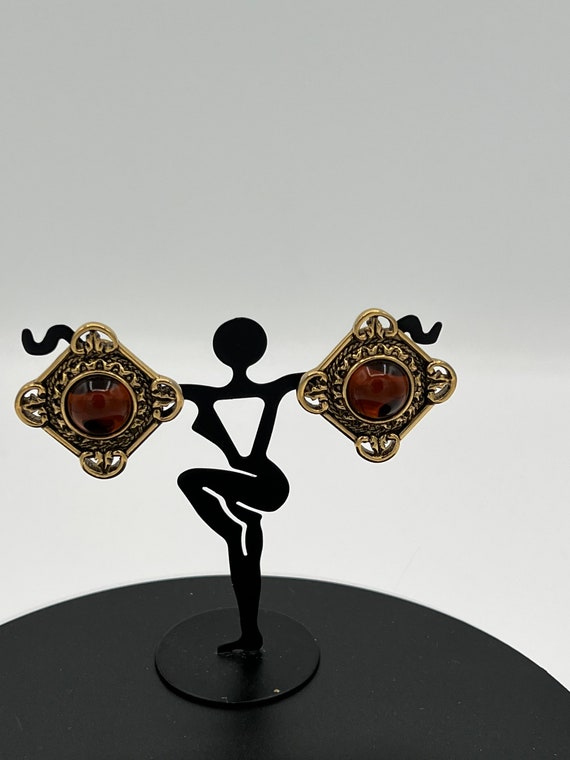 Avon  earrings, vintage,  gold tone  metal ,amber… - image 2