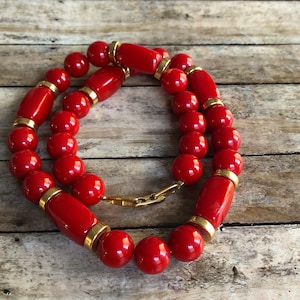 Napier  necklace, vintage, red beads with gold tone spacers., gift for her, Valentines day gift, birthday