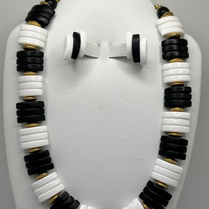 Avon  necklace and earrings, vintage, black and white  beads with matching earrings   gift for her, birthday