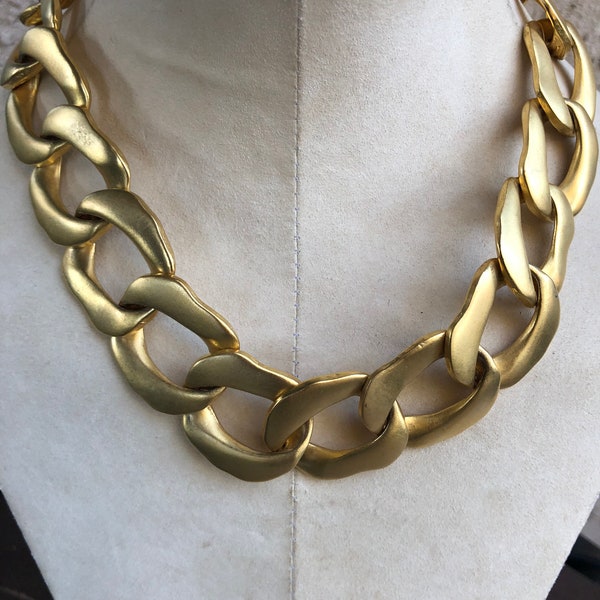 Tancer II gold tone chain necklace ,Vintage necklace, gold tone metal choker,Gift for he