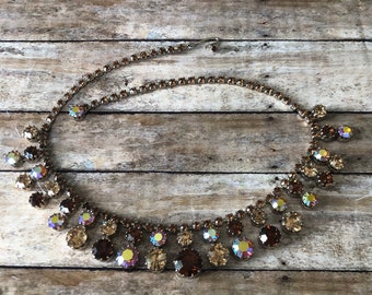 Weiss silver tone necklace with multiple  color crystals, fall necklace