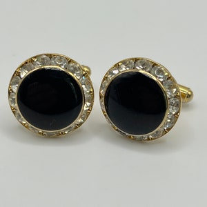 Vintage cuff links  black cabochon with  glass rhinestone, gold tone ,vintage, modern , gift