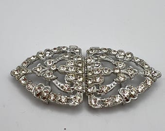 Antike Vintage Strass Gürtelschließe, ART Deco, signierte Gürtelschnalle, Geschenk
