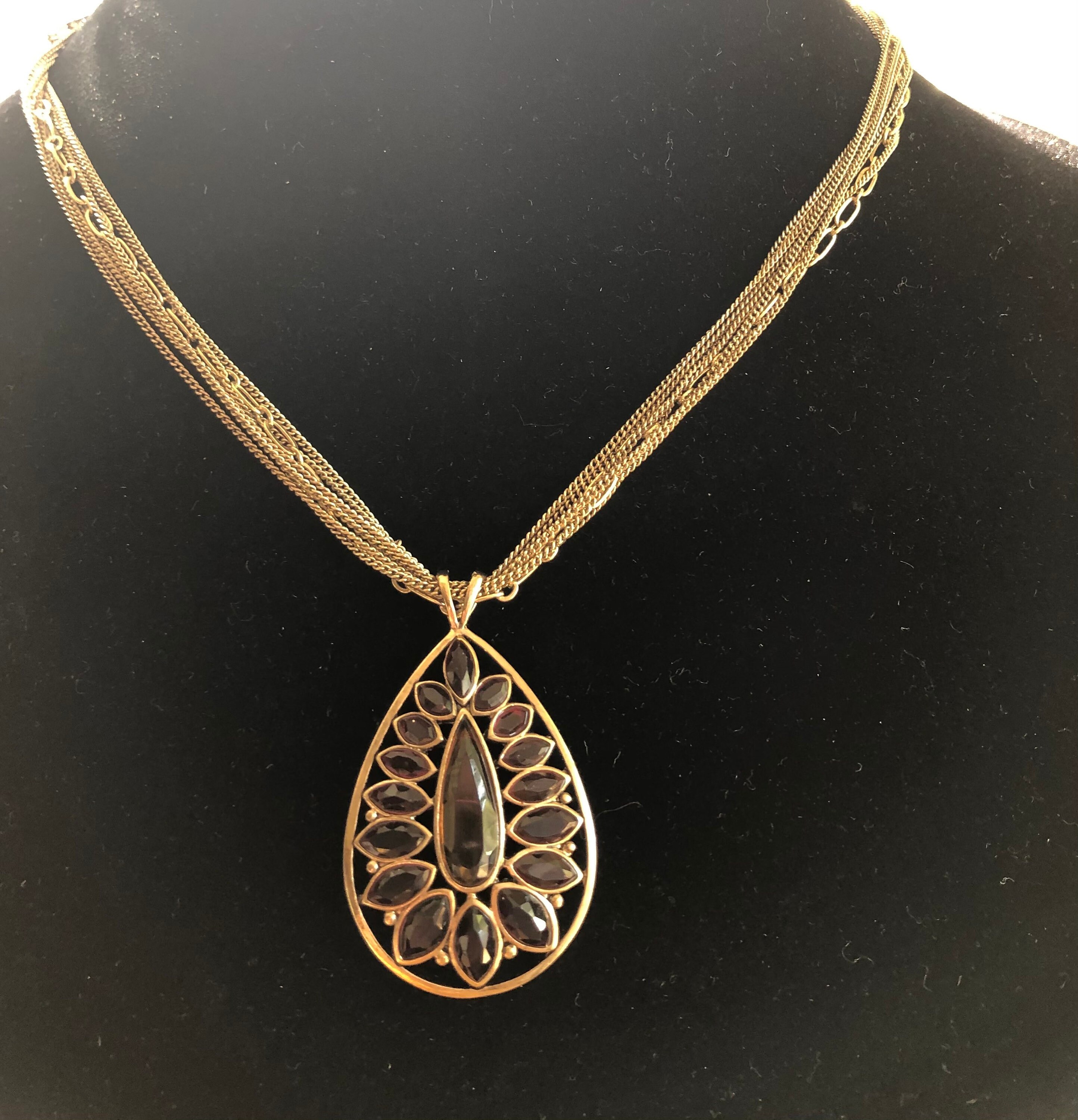 Monet Gold Tone Necklace With Multiple Chains and Pendant With - Etsy