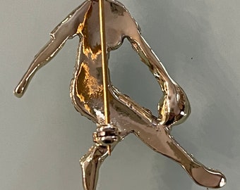 Vintage Lady Bowling Brooch, Gold Tone With Multicolor Crystals