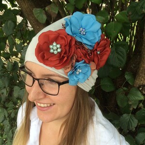 Fall hat/WPB Slouchy Beanie/Bohemian chemo hat Beanie / Jersey Fabric Grunge Beanies/ Decorated flower/ Fall hat/ Winter/ Fabric flower hat