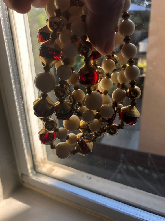 Collier Vintage Perles En Verre Bicolores - Fermoir Doré, Style Bohème, Occasion En Très Bon état