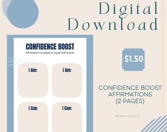 Confidence Boost Affirmations + Journal Prompt - Mental Health Worksheet