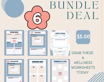 Mental Health & Mindfulness 6-Worksheet Bundle | Anxiety Relief Tools | Self Love Printables