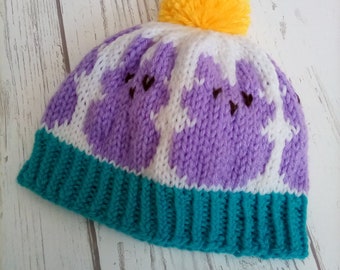 Hand Knit Baby/Toddler Spring Treat Easter Peep Beanie Hat