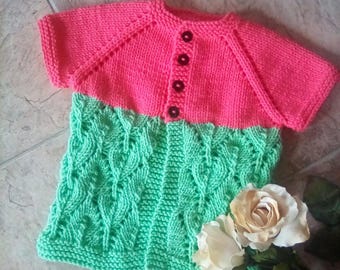 Hand Knit Size 12 mo. Girls Sweater Watermelon Lace