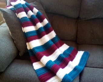 Hand Crocheted Throw/Lap/Baby/Car Striped Blanket