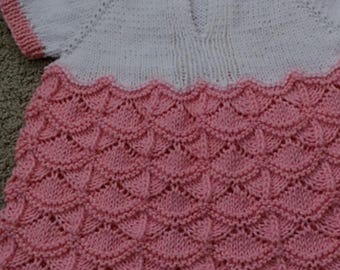 Hand Knit Lacey Pink Baby Dress 18-25 months