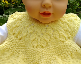 Hand Knit Size 12 Months Yellow Lace Baby Dress/Tunic