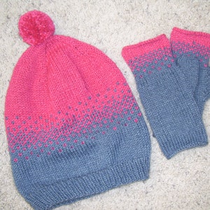 Hand Knit Slouchy Hat And Fingerless Mitts Set