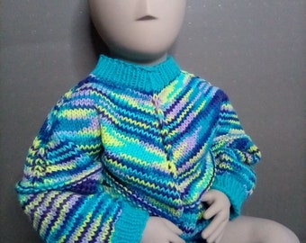 Child's Size 2-4 Neon Colored Design Han Knit Pullover Sweater