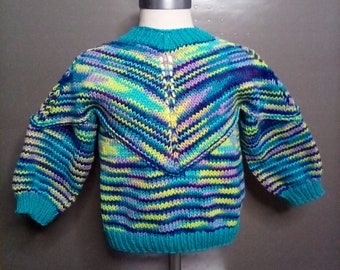 Child's Size 2-4 Neon Colored Design Han Knit Pullover Sweater