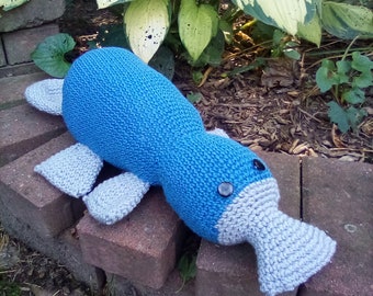 Hand Crocheted Stuffed Blue Platypus