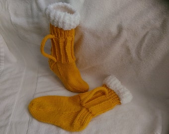Hand Knit Beer Slipper/Socks Mens Or Womens Size M
