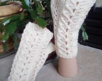Hand Knit Lace Look Fingerless Mittens