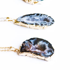Black Geode Necklace,Black Agate Necklace ,Druzy Necklace, Black and Gold Agate Jewelry, Gold Dipped Jewerly ,Mineral Necklace,Geode Druzy