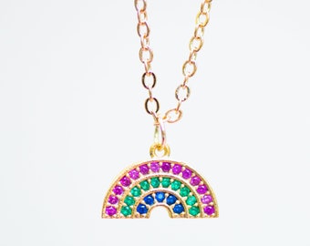 Rainbow Necklace, Gold Rainbow Necklace, Pride Necklace, Rainbow Charm Necklace, Rainbow Jewelry, Rainbow Hope Necklace, Micro Pave Rainbow
