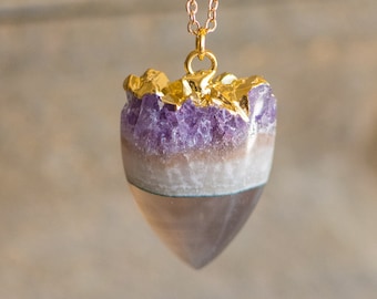 Raw crystal necklace,Raw Amethyst Necklace,Amethyst Necklace,Gold Dipped Amethyst necklace,Gold Amethyst Necklace,Raw Amethyst Jewelry,Raw