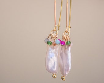 Freshwater Pearl Earrings, Natural Pearl Drop Gold Earrings, Gold Pearl Earrings, Long Pearl Earrings, Bridesmaid Ivory Pearl Earrings