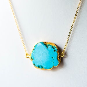 Turquoise Necklace,Turquoise Howlite Necklace,Turquoise Jewelry, Turquoise and Gold,Turquoise Slice Necklace,Turquoise pendant necklace,Boho