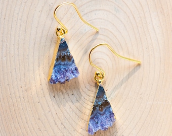 Pendientes de amatista, pendientes de amatista cruda, pendientes de losa de amatista, pendiente de piedra preciosa púrpura, joyería de amatista, púrpura, pendientes de rebanada de amatista, BOHO