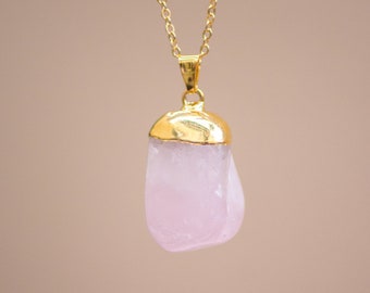 Crystal Necklace, Quartz Necklace, Gift For Her, Rose Quartz Necklace, Gemstone Jewelry, Layered Necklace, Statement Necklace, Pink stone