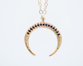 Dainty Gold Horn Necklace, Crescent Necklace, Moon Necklace, Crescent Moon Necklace, Double Horn Necklace, Gold Horn Necklace, Horn Pendant