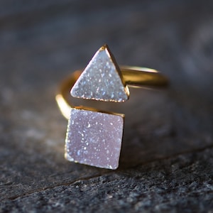 Druzy Ring,Raw Druzy Stone Ring,Statement Ring,Adjustable Ring,Gemstone Jewelry,Geode Ring,Double Druzy Ring,Gemstone Ring,Gold geode ring