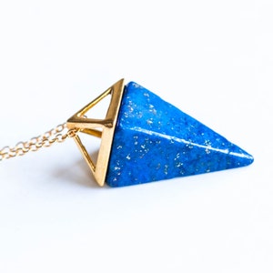 Collar de lapislázuli, Collar de lapislázuli azul, Collar de lapislázuli de oro, Collar de lapislázuli de oro, Azul cobalto, Collar de lapislázuli triangular, Lapislázuli azul