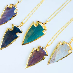 Arrowhead Necklace,Gold Dipped Jasper Arrowhead Necklace,Boho Gemstone Long Necklace,Layering Necklace,Gift for her,Large Arrowhead Pendant