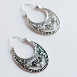 Silver Brass Tribal earrings, Brass hoops, Tribal Hoops, Ethnic earrings, Tribal Jewelry, Tribal Earrings, Carved earrings,Boho Earrings