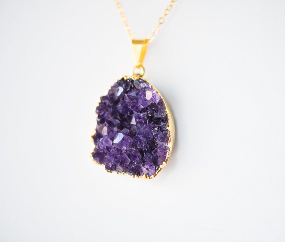 Raw amethyst necklace,Amethyst pendant,Amethyst slice pendant necklace,Druzy pendant,Raw quartz pendant,Gemstone pendant,Raw gemstone jewel