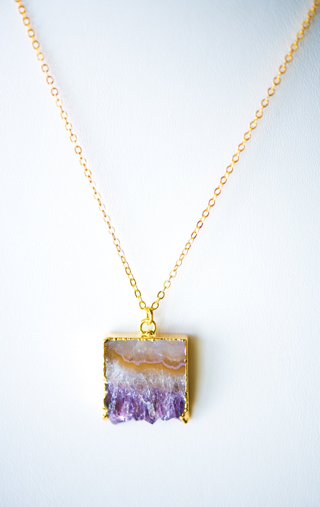 Amethyst Slice Necklace,gold Dipped Natural Stone Necklaces,boho ...
