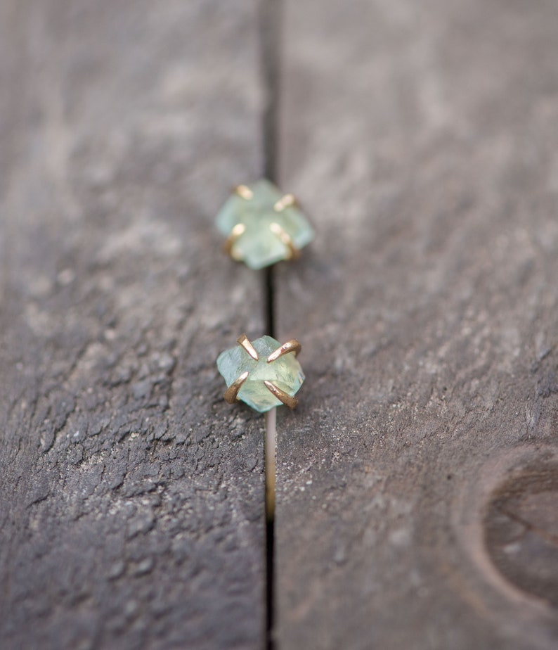 Raw Fluorite Earrings, Green Fluorite Earrings, Fluorite Jewelry, Raw Crystal Studs, Genuine Gemstone Earrings, Raw Stone Earrings, Fluorite image 4