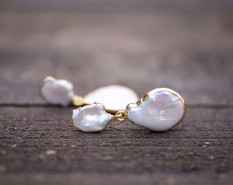 Pearl Earrings,Freshwater Pearl Earring,White Pearl Drops,Wedding Jewelry,Bridal Jewelry,Baroque Pearl Earrings,Bridal Pearl Drop Earrings