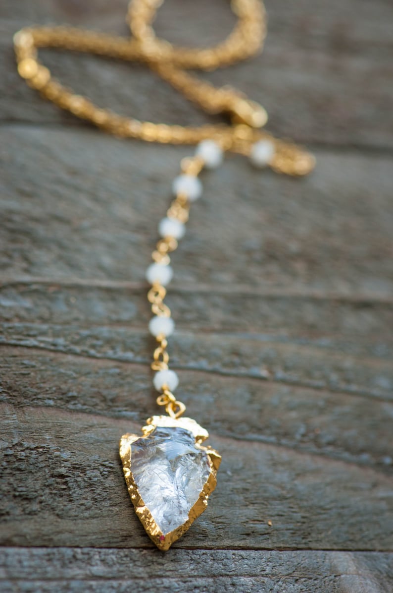 Clear Quartz necklace, Arrowhead Necklace,Quartz Arrowhead,Crystal Arrowhead,Quartz Crystal Lariat Necklace,Y necklace,Clear Quartz Jewelry image 1
