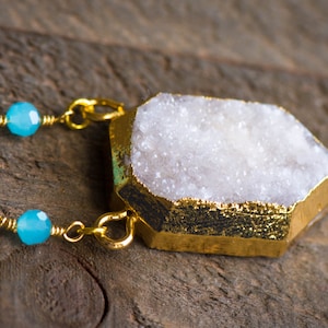 White Druzy Necklace,Druzy necklace,White Drusy necklace,Druzy Jewelry,Gemstone Necklace,Gold edged necklace,Raw crystal necklace,DRUZY