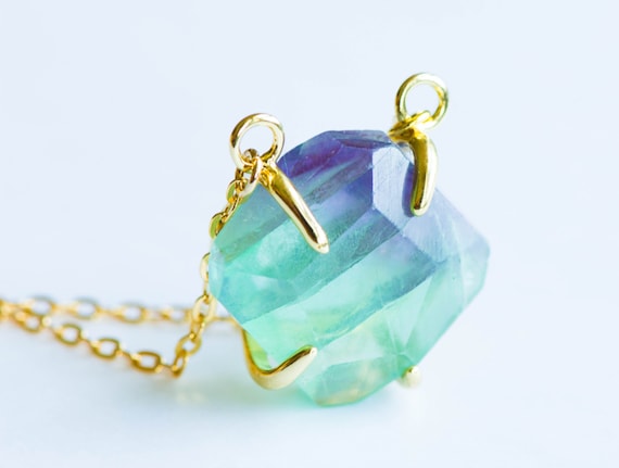 Fluorite Point Necklace ,Fluorite Necklace,Rainbow Fluorite Point Necklace,Natural Stone Pendant, Natural Fluorite,Raw Stone Crystal,BOHO