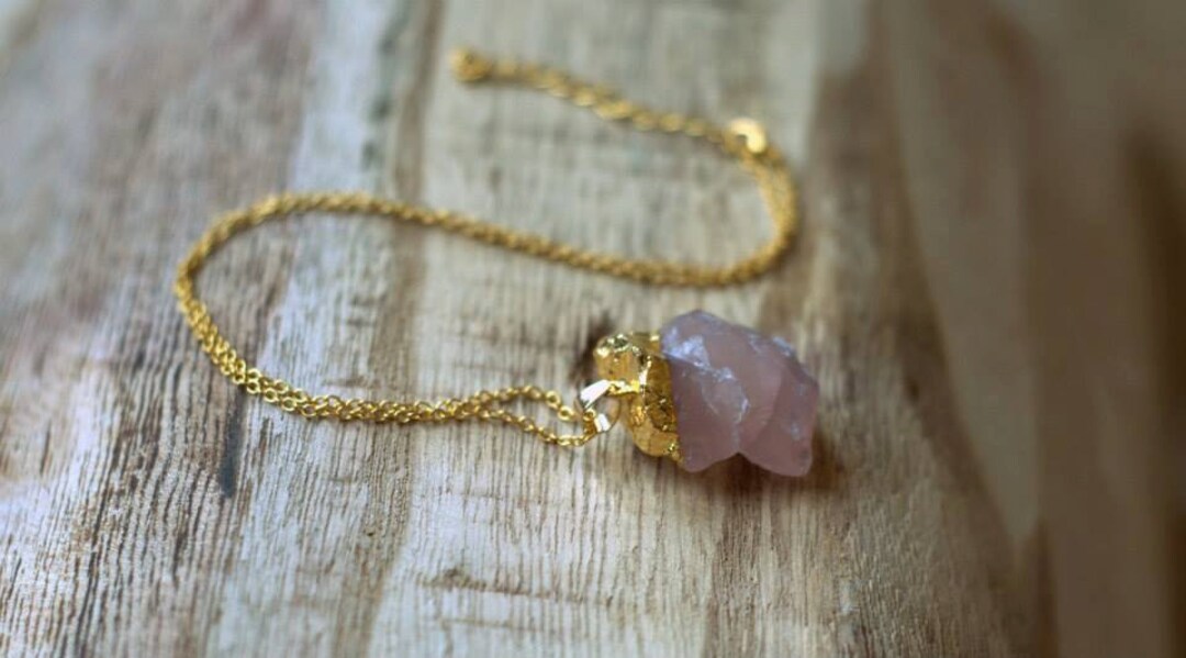 Sterling Silver Rose Quartz Clear Quartz Necklace Gold Large Rose