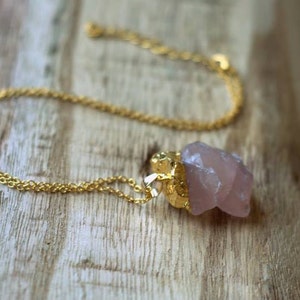 Rose Quartz Necklace, Gold Rose Quartz Necklace, Raw Quartz Necklace, Gemstone Necklace, Crystal Necklace